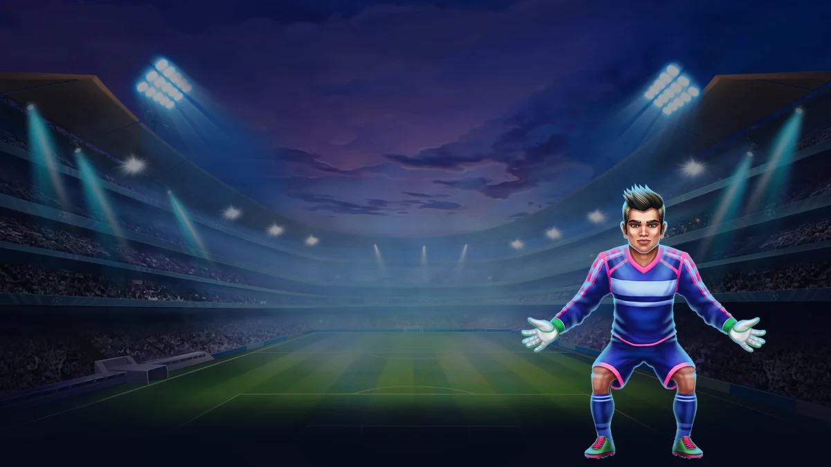 Portero del juego bajo los focos del estadio nocturno
